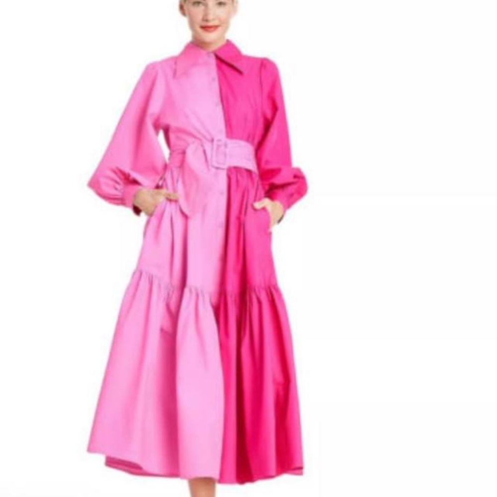 Christopher John Rogers two-tone pink shirt dress NWT